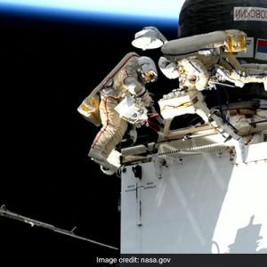 Russian Cosmonauts Spacewalk Outside Space Station Orbiting Above Brazil